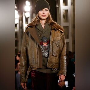 Ralph Lauren Collection Anniversary Olive Cashmere Shawl Collar Shield Sweater